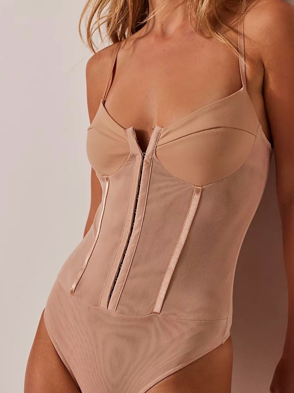 NEW: XS Free People Night Rhythm Corset Bodysuit in Sand Dune Pink